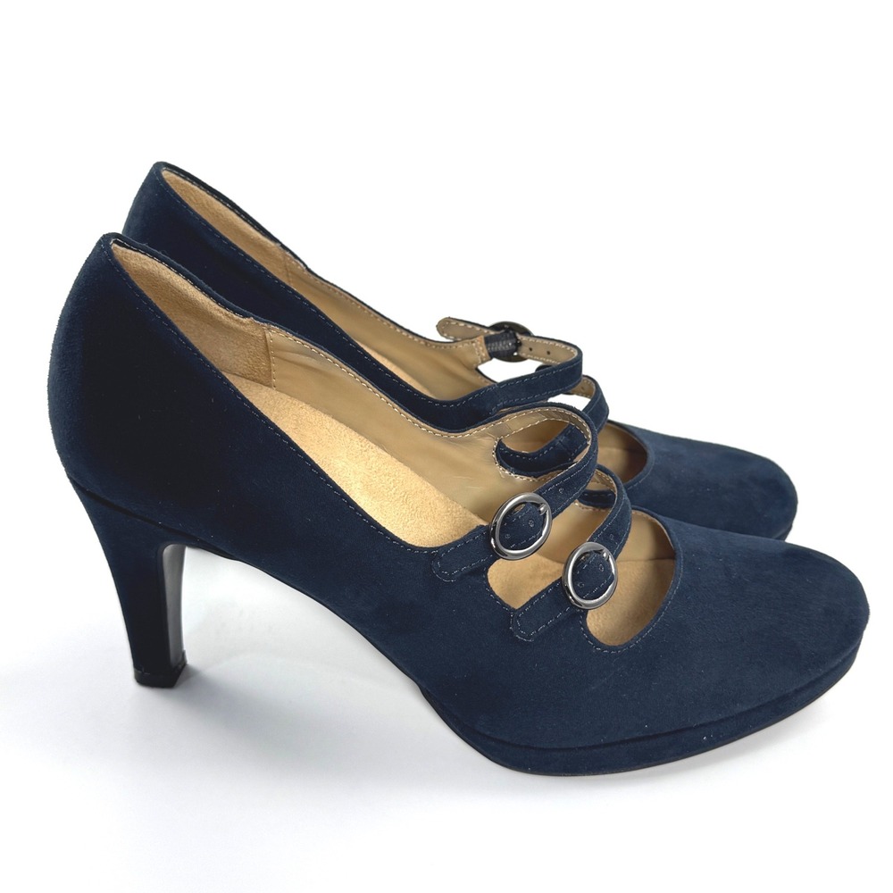 Naturalizer Prudence Navy Blue Suede Double Strap Mary Jane Heels Pumps Size 8M - Picture 4 of 8